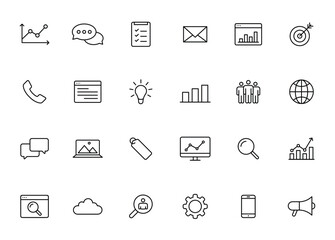 Marketing and business symbols arranged neatly