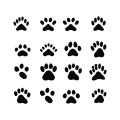 Fototapeta premium Animal Footprints Silhouette Clipart Set Black on White Background