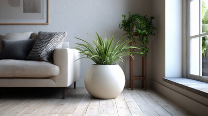 floor planter beside sofa