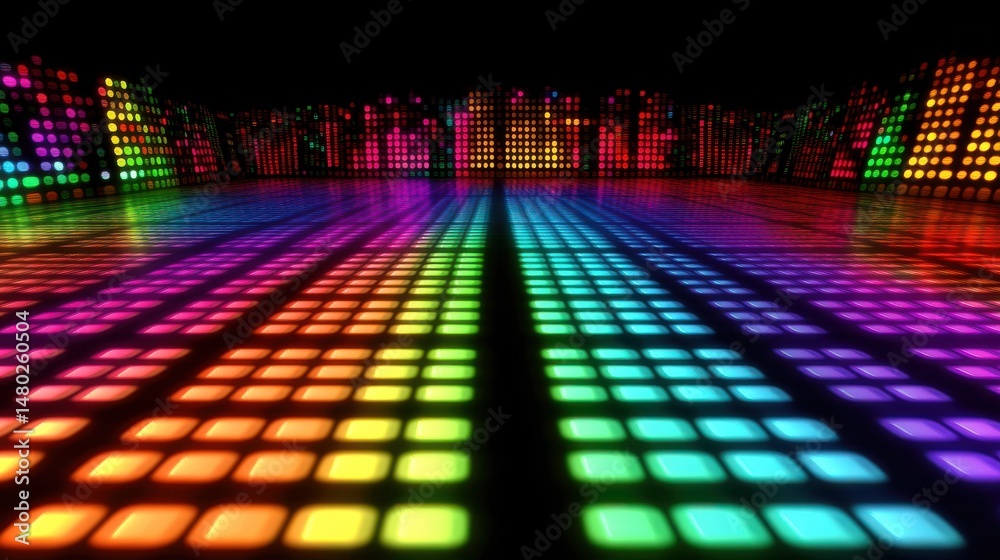 Poster colorful abstract audio visualization with light square patterns