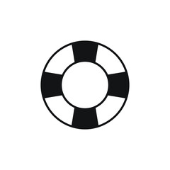 Lifebuoy.Sea recreation.Water sports swimming.Sailor symbol.Swimmer,summer,waves.Black icon on white background.Element to boat and ship.Instruction.Beach.Water maneuvers.