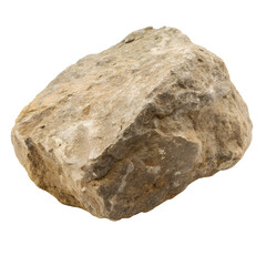 Fototapeta premium A big rock with rough texture, light brown and gray tones, casting a soft shadow on a ransparent background
