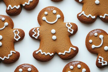 Festive gingerbread men cookies arranged on a white surface (1)