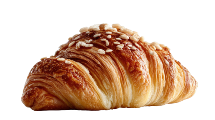 Golden Croissant Delight: A close-up shot showcases a freshly baked croissant, its flaky layers and golden crust inviting the viewer to savor its deliciousness.