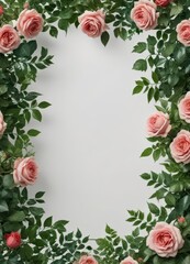 Fototapeta premium Elegant rose bloom framed by lush green leaves, isolated on white , green, pattern