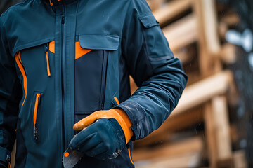Worker in Protective Gear Holding a Tool