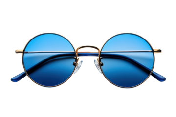 Blue Round Sunglasses Retro Style Gold Frame Fashion Eyeglasses Classic on transparent background