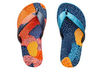Stylish Abstract Flip Flops Summer Sandals Beach Footwear Colorful Prints on transparent background