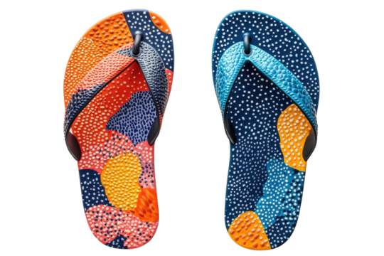 Stylish Abstract Flip Flops Summer Sandals Beach Footwear Colorful Prints on transparent background