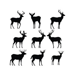 Naklejka premium Deer Set Silhouette Clipart on White Background