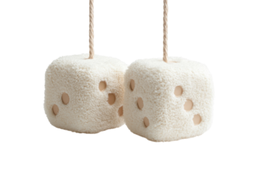 Fluffy Dice Car Charm Cute Plush Dice Ivory White Decor Soft Hanging on transparent background