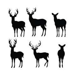 Deer Set Silhouette Clipart on White Background