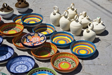ceramic bowls and handmade botijos (jugs)
