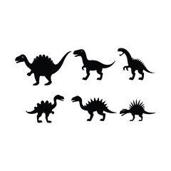 Dinosaur Set Silhouette Clipart on White Background