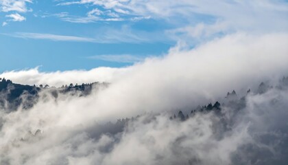 Obraz premium Mystical fog rolling over mountain peaks scenic landscape nature photography serene environment aerial viewpoint