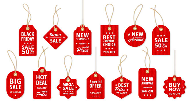 Set of vector red starburst, sunburst badges. Simple flat style vintage labels, stickers with sale discount text. Sale quality tags and labels