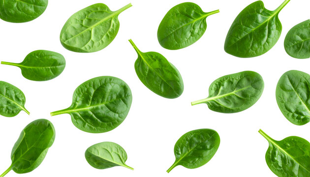 Fresh Baby Spinach Leaves on Transparent Background