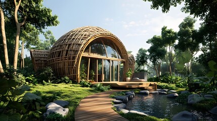 A bamboo dome house with natural ventilation design