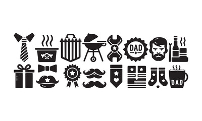  Father's day flat icon set celebratory dad symbols vector on white background 