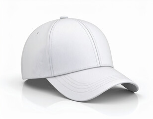 a single, blank colored hat sits prominently on a clean white surface. the hat has a curved brim, and the crown is formed by several panels meeting at the top, where a small button sits