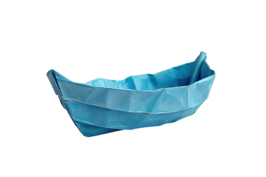 Elegant Blue Origami Boat Paper Craft Nautical Theme Handmade Art Simple on transparent background - Powered by Adobe