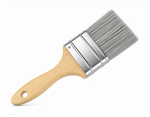 a wide painting tool with light bristles is displayed against a blank backdrop. the wooden handle curves elegantly, ending with a circular opening