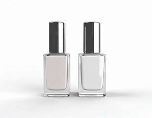 Obraz premium two square glass containers stand side by side against a light backdrop, each containing fluid. the left container is filled with a tinted liquid, while the right holds a transparent liquid