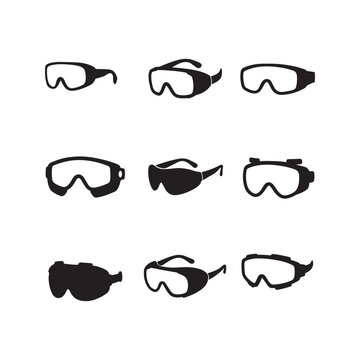 vector icon set of goggles safety eye glasses silhouette design illustrations