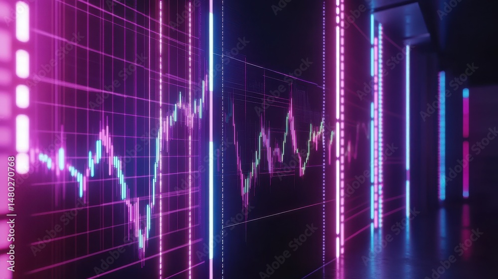 Poster colorful data visualization with graphs in a modern office setting