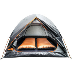 A view of interior of a camping tent with two sleeping pads on isolate background