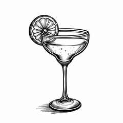 Citrus cocktail sketch in black and white, refreshing concept