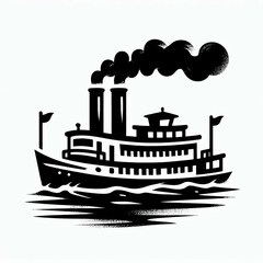 Obraz premium Steamboat on Waves Black and White Illustration
