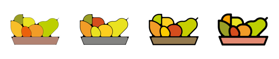 corbeille fruit ustensiles cuisine pictogramme icone symbole gras couleur