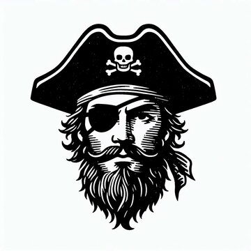 recommend clip art: Detailed Pirate Portrait Bold Skull Eye Patch  Beard