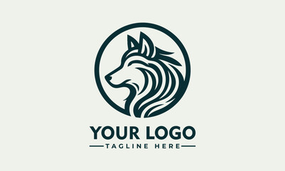 Striking Line Art Illustration of a Wolf Head Profile within a Circular Frame. Animal Illustration Concept