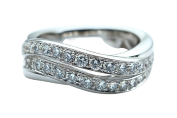 Elegant Double Row Diamond Wave Ring Sparkling White Gold Luxury on transparent background