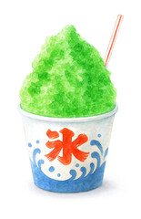かき氷 イラスト 水彩 メロン