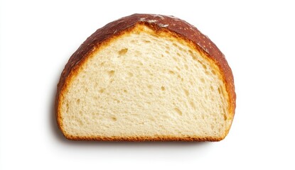 Overhead Close up of a Single Slice of Light Brown Bread on White Background