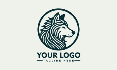 Striking Line Art Illustration of a Wolf Head Profile within a Circular Frame. Animal Illustration Concept