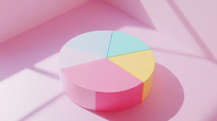Obraz premium Colorful Pie Chart on Soft Pink Surface with Shadow Play