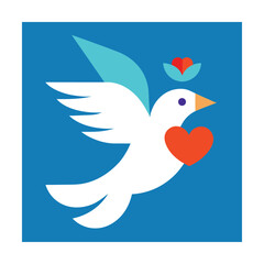 A beautiful symbolic white dove carrying a red heart with blue background vector illustration