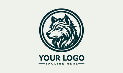 Striking Line Art Illustration of a Wolf Head Profile within a Circular Frame. Animal Illustration Concept