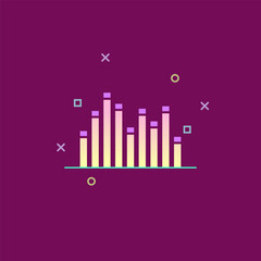 Illustration of digital audio equalizer in yellow purple color, dynamic graphic, electronic music festival
