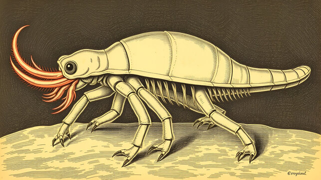 yellow trilobite creature walking on surface clip art preview