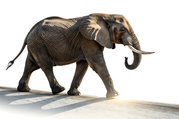 Obraz premium elephant walking out of the shadow into the light digital wildlife art white Background Ai generate.