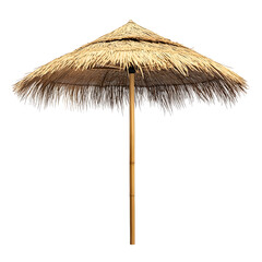 Beautiful straw umbrella providing shade and tropical vibes.