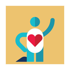 A stylized icon of a person with a red heart symbolizing kindness and care