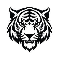 Fototapeta premium Tiger Head Silhouette Clipart on a White Background