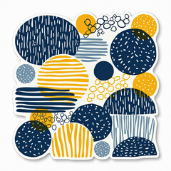 Obraz premium Elegant blue and yellow Japandi-style sticker design with circles and lines, vector format on a transparent background, ideal for minimalist fans and design lovers 