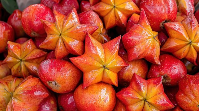 A pile of fresh African star apples at an outdoor market